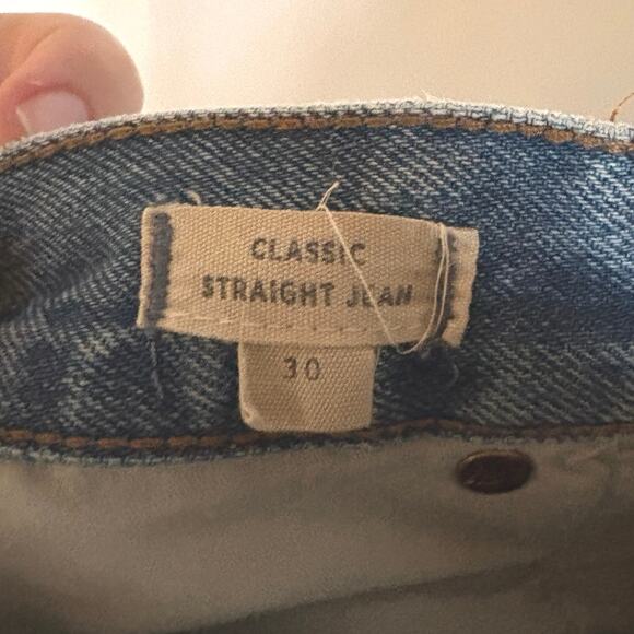 EUC Madewell Classic Straight Jeans Medium Wash Distressed Raw Hem Size 30 - Picture 6 of 7